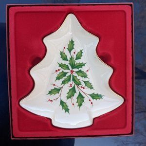Lenox Holiday Porcelain Tree Shaped Dish Bowl,